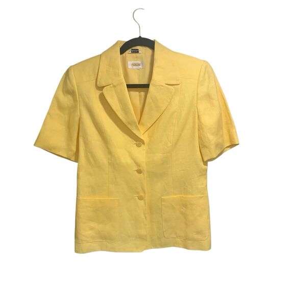 Vintage Talbots Womens Irish Linen Butter Yellow Short Sleeve 3 Button Blazer S - Picture 1 of 4